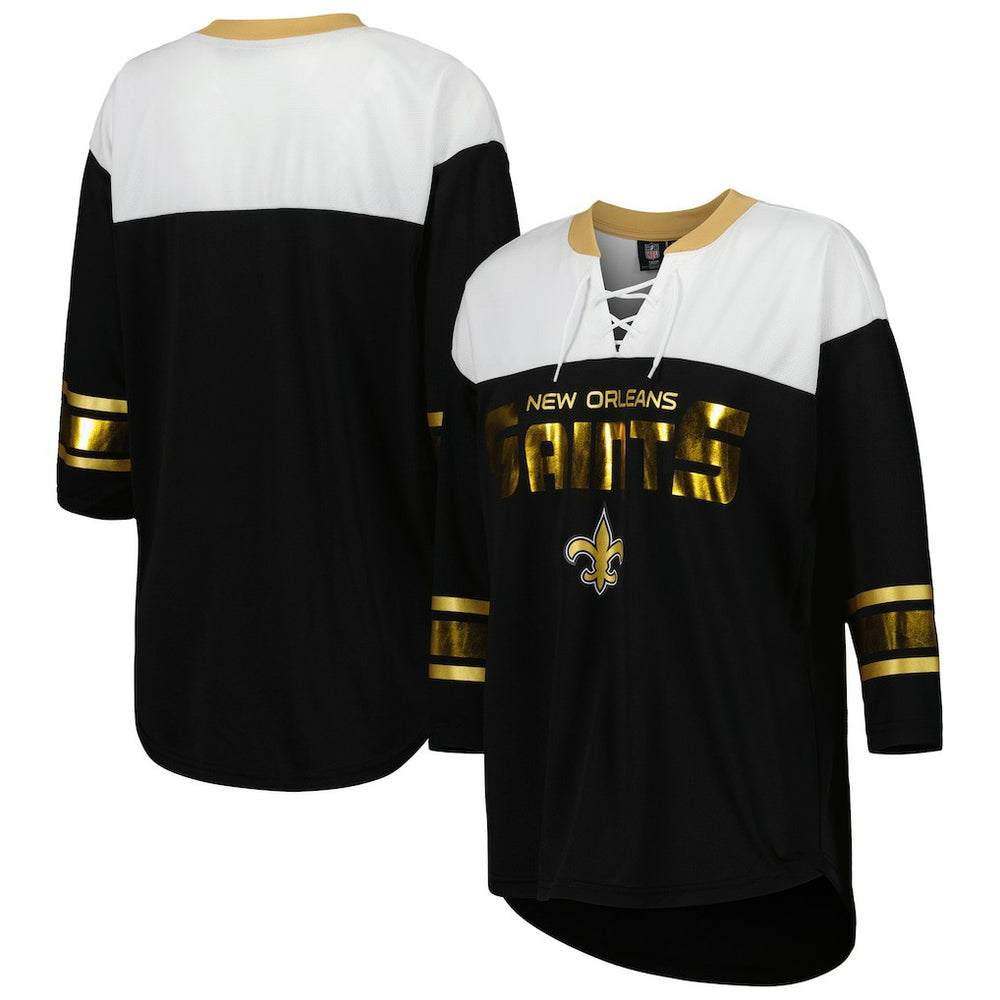 NFL New Orleans Saints G-III 4Her by Carl Banks Women's Double Team 3/4-Sleeve Lace-Up T-Shirt