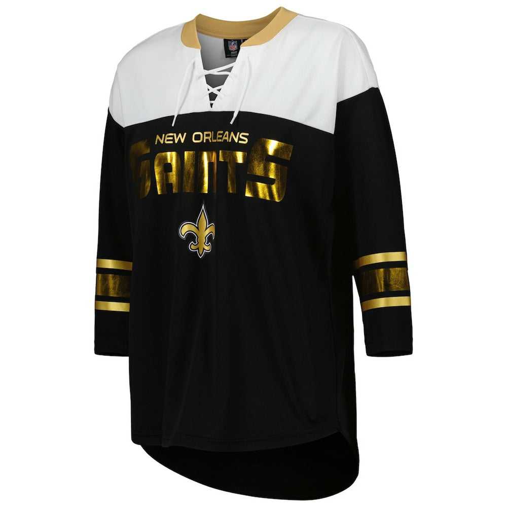 NFL New Orleans Saints G-III 4Her by Carl Banks Women's Double Team 3/4-Sleeve Lace-Up T-Shirt