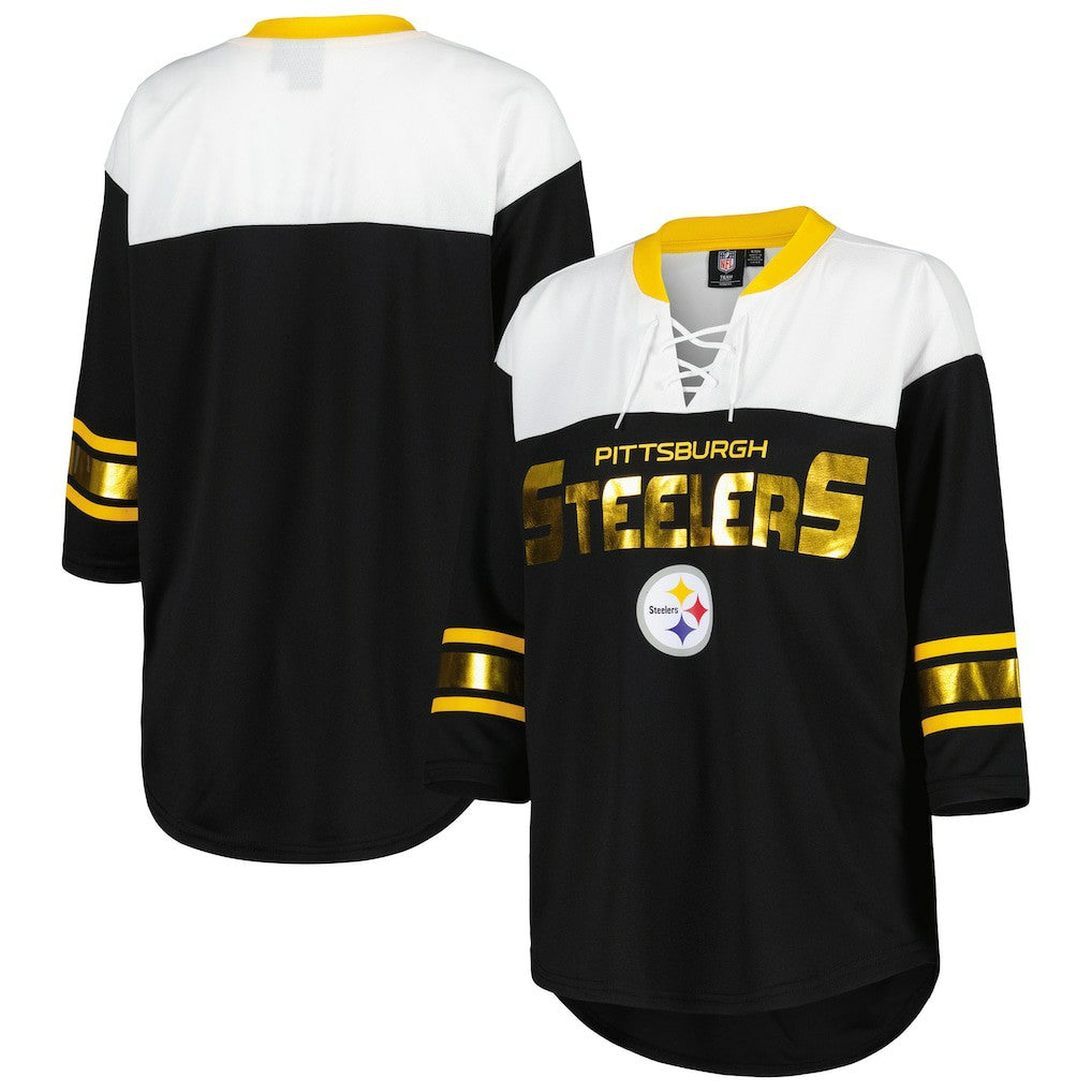 NFL Pittsburgh Steelers G-III 4Her by Carl Banks Women's Double Team 3/4-Sleeve Lace-Up T-Shirt