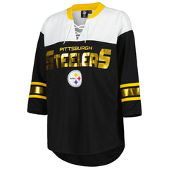 NFL Pittsburgh Steelers G-III 4Her by Carl Banks Women's Double Team 3/4-Sleeve Lace-Up T-Shirt