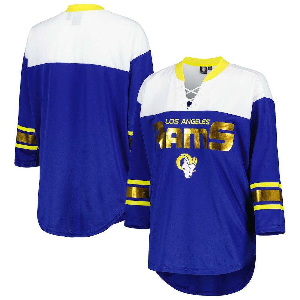 NFL Los Angeles Rams G-III 4Her by Carl Banks Women's Double Team 3/4-Sleeve Lace-Up T-Shirt
