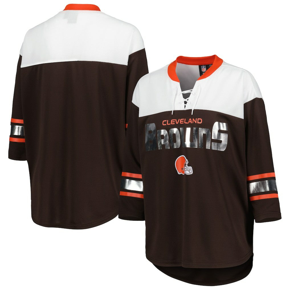 NFL Cleveland Browns G-III 4Her by Carl Banks Women's Double Team 3/4-Sleeve Lace-Up T-Shirt
