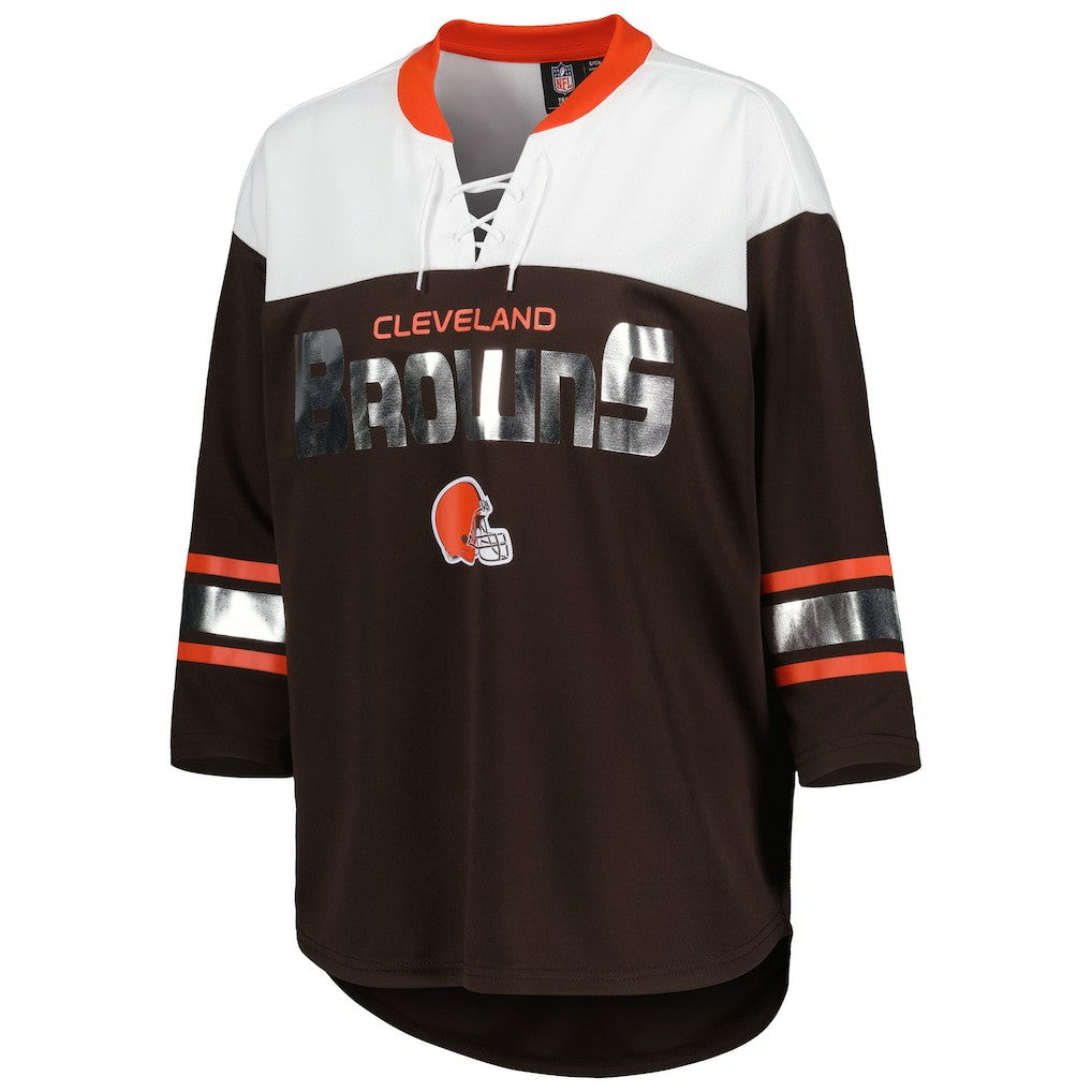 NFL Cleveland Browns G-III 4Her by Carl Banks Women's Double Team 3/4-Sleeve Lace-Up T-Shirt