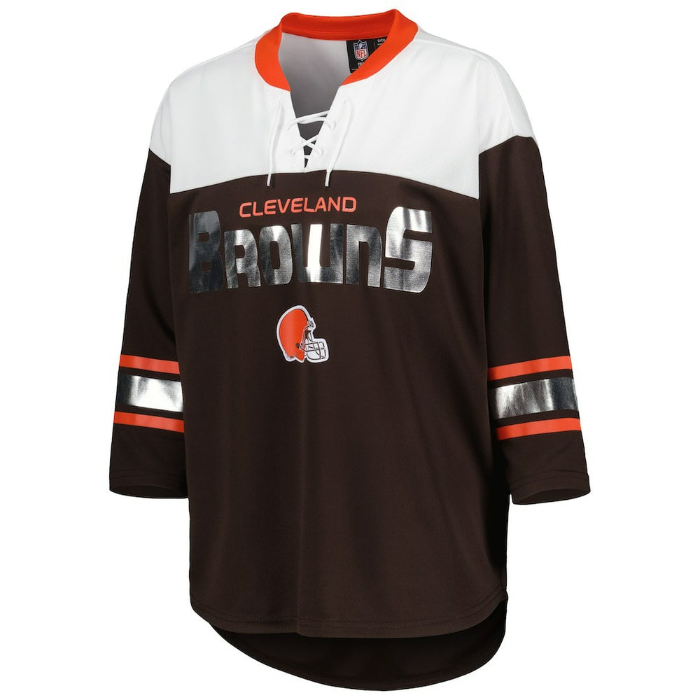 NFL Cleveland Browns G-III 4Her by Carl Banks Women's Double Team 3/4-Sleeve Lace-Up T-Shirt