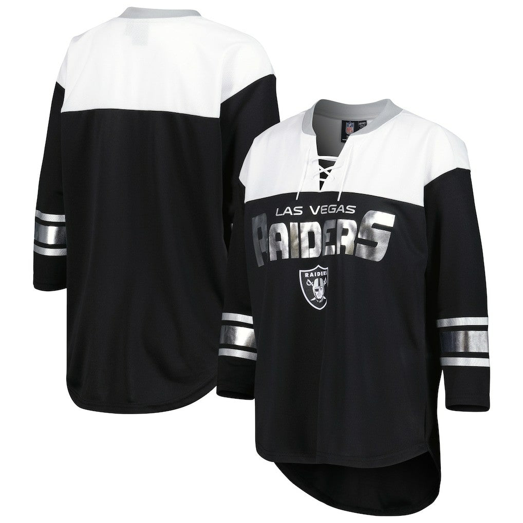 NFL Las Vegas Raiders G-III 4Her by Carl Banks Women's Double Team 3/4-Sleeve Lace-Up T-Shirt