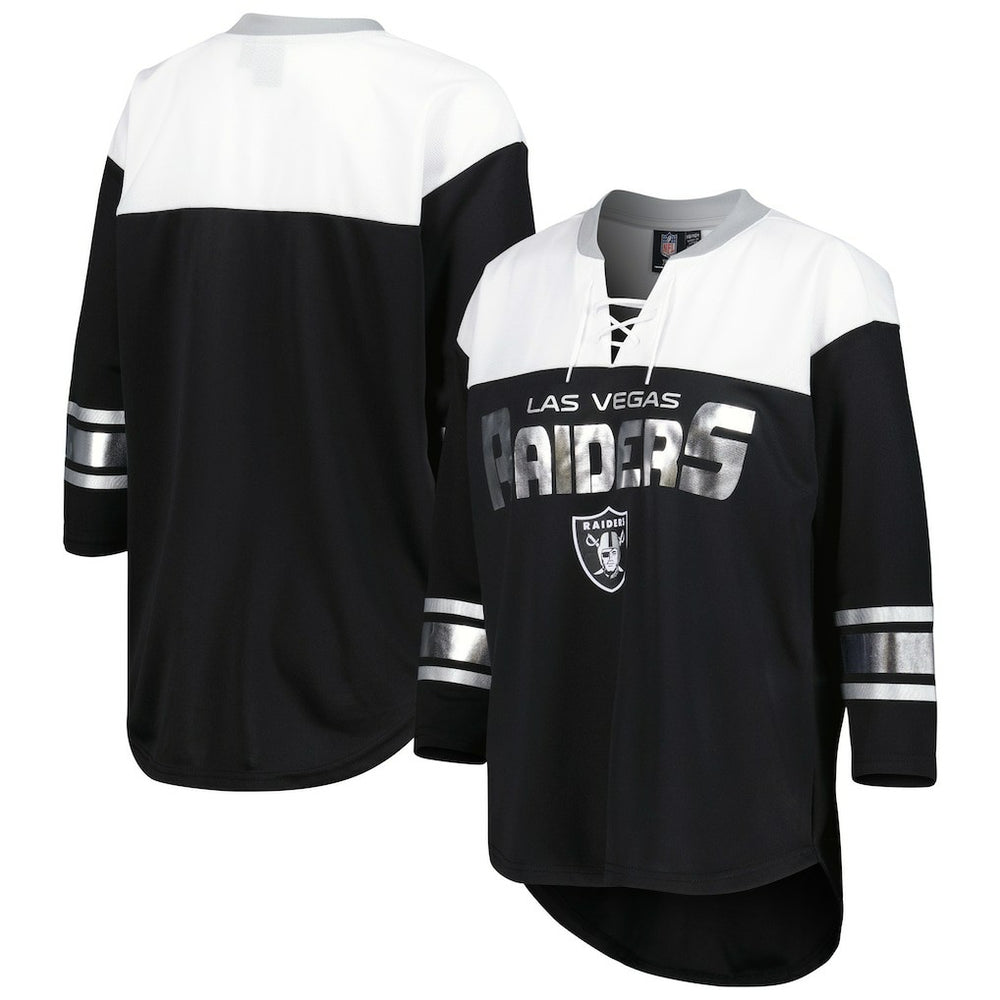 NFL Las Vegas Raiders G-III 4Her by Carl Banks Women's Double Team 3/4-Sleeve Lace-Up T-Shirt