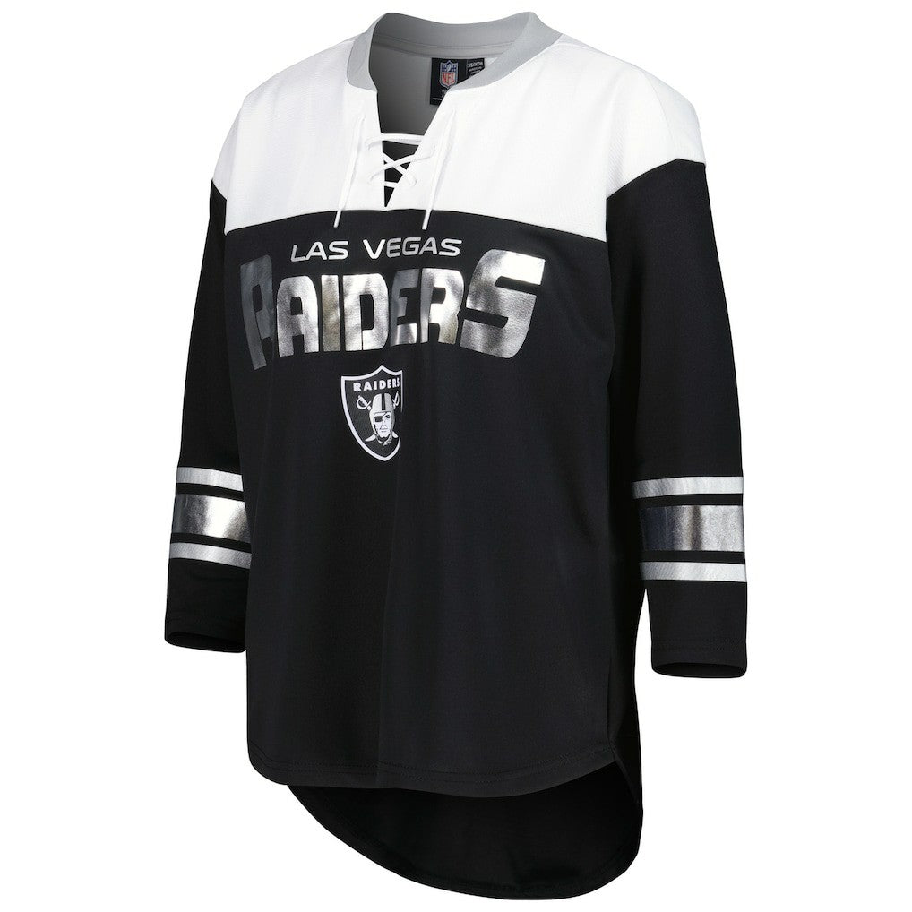 NFL Las Vegas Raiders G-III 4Her by Carl Banks Women's Double Team 3/4-Sleeve Lace-Up T-Shirt