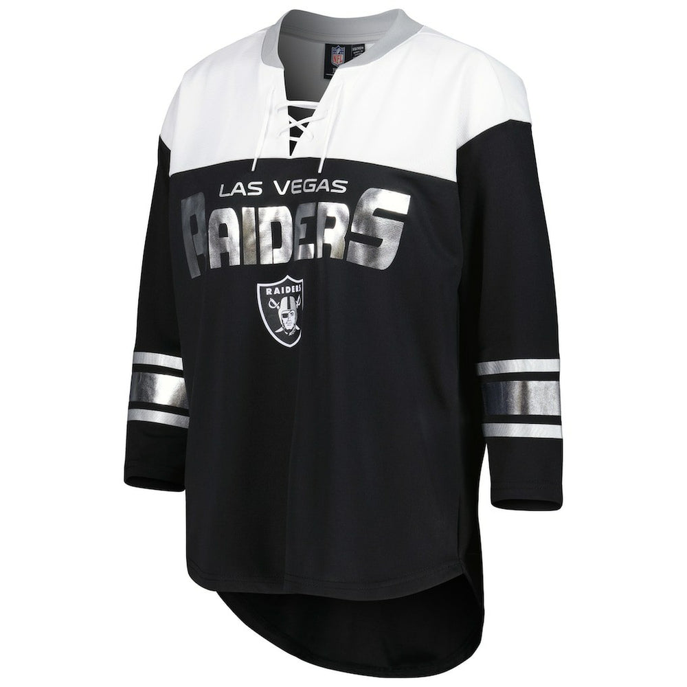 NFL Las Vegas Raiders G-III 4Her by Carl Banks Women's Double Team 3/4-Sleeve Lace-Up T-Shirt