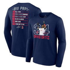 David Ortiz Boston Red Sox Stats Resume Long Sleeve T-Shirt - Navy
