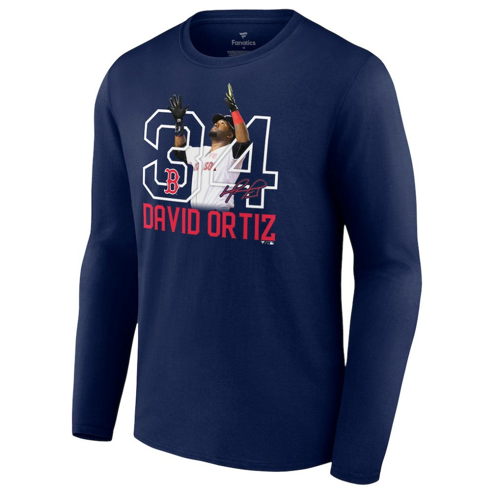 David Ortiz Boston Red Sox Stats Resume Long Sleeve T-Shirt - Navy