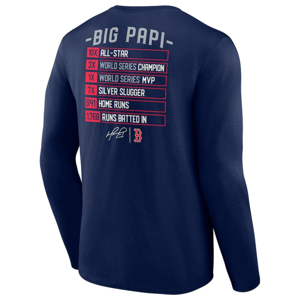 David Ortiz Boston Red Sox Stats Resume Long Sleeve T-Shirt - Navy
