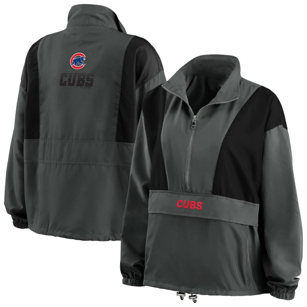 Chicago Cubs WEAR by Erin Andrews Women's Packable Half-Zip Jacket - Charcoal