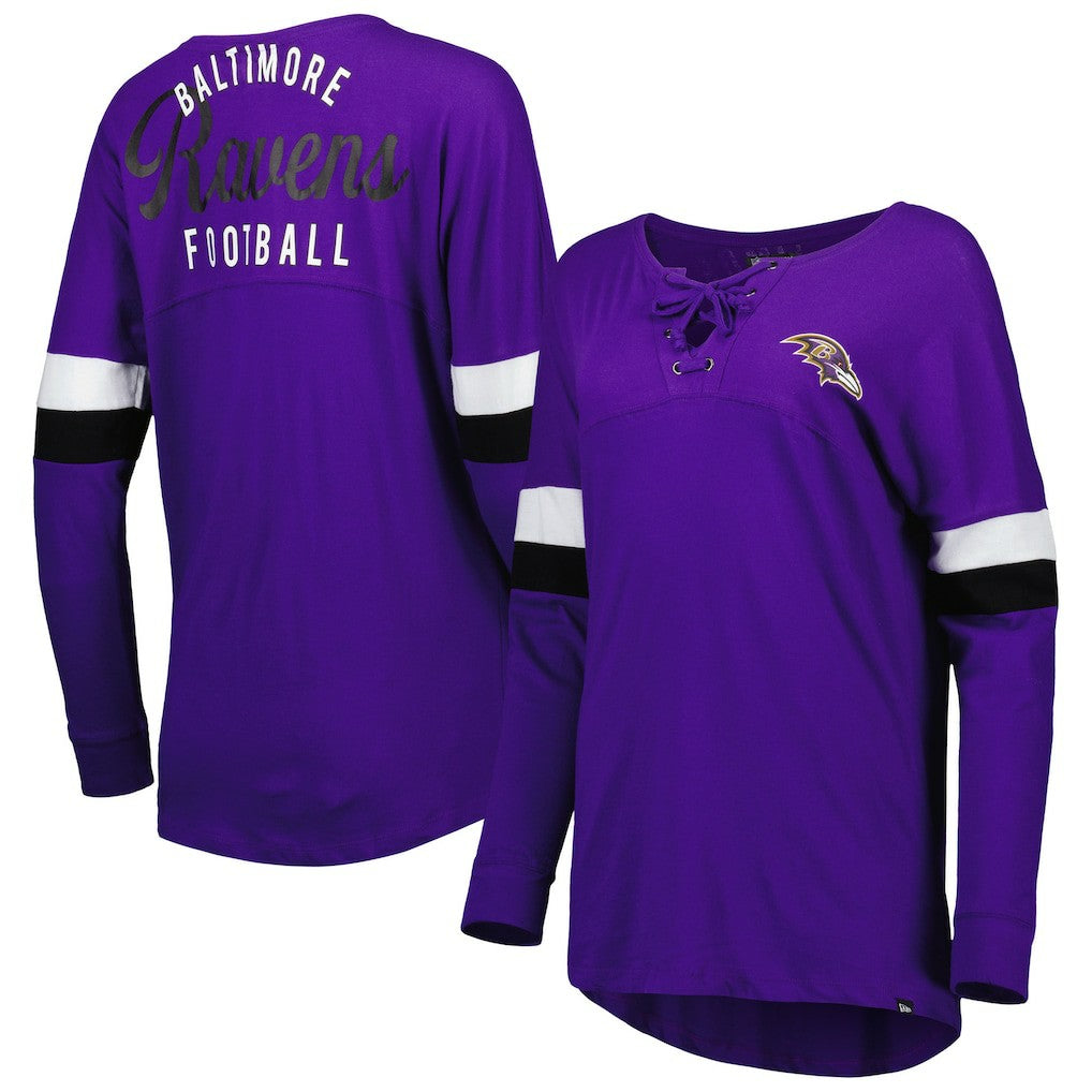 NFL Baltimore Ravens Women's Athletic Varsity Lace-Up Lightweight Long Sleeve T-Shirt
