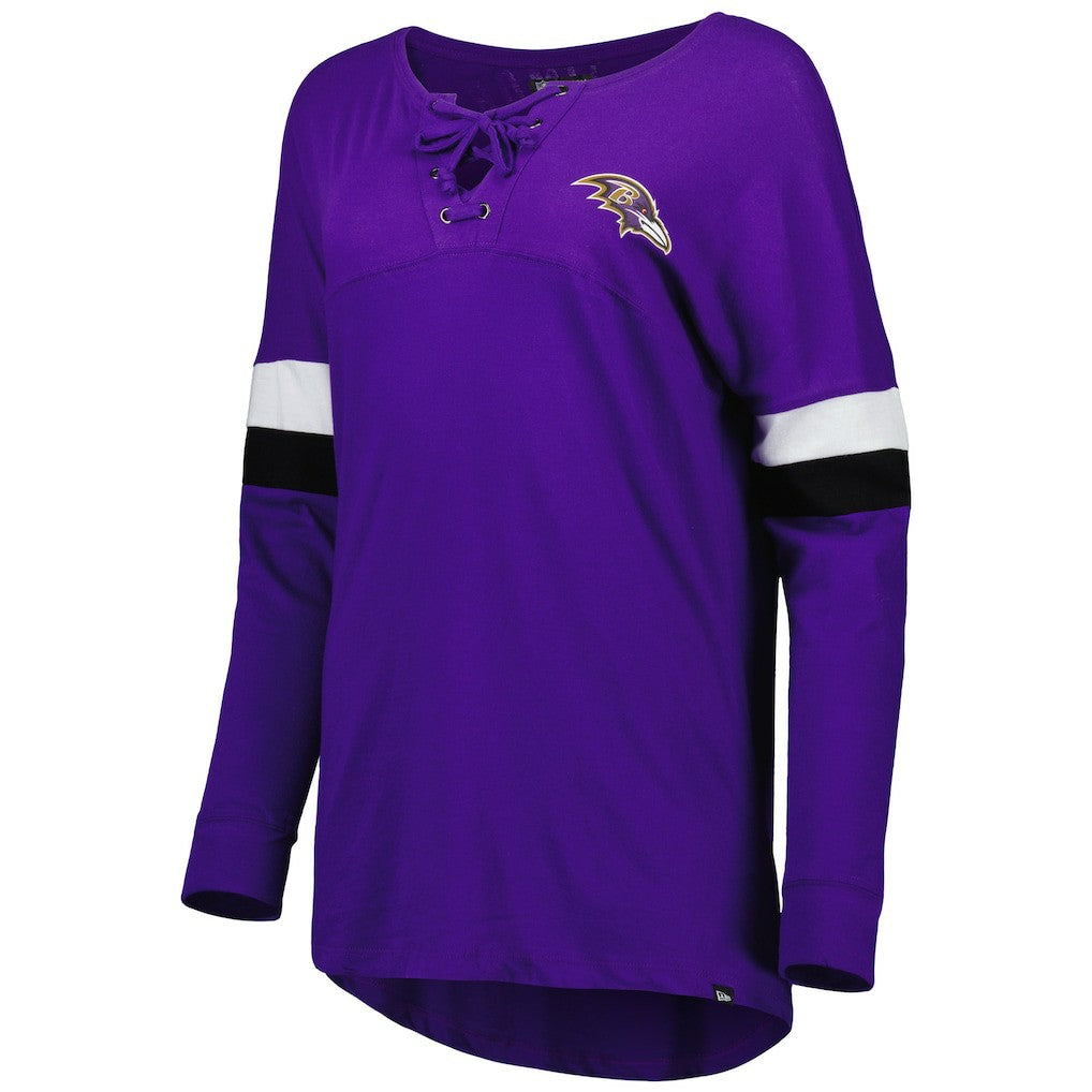 NFL Baltimore Ravens Women's Athletic Varsity Lace-Up Lightweight Long Sleeve T-Shirt