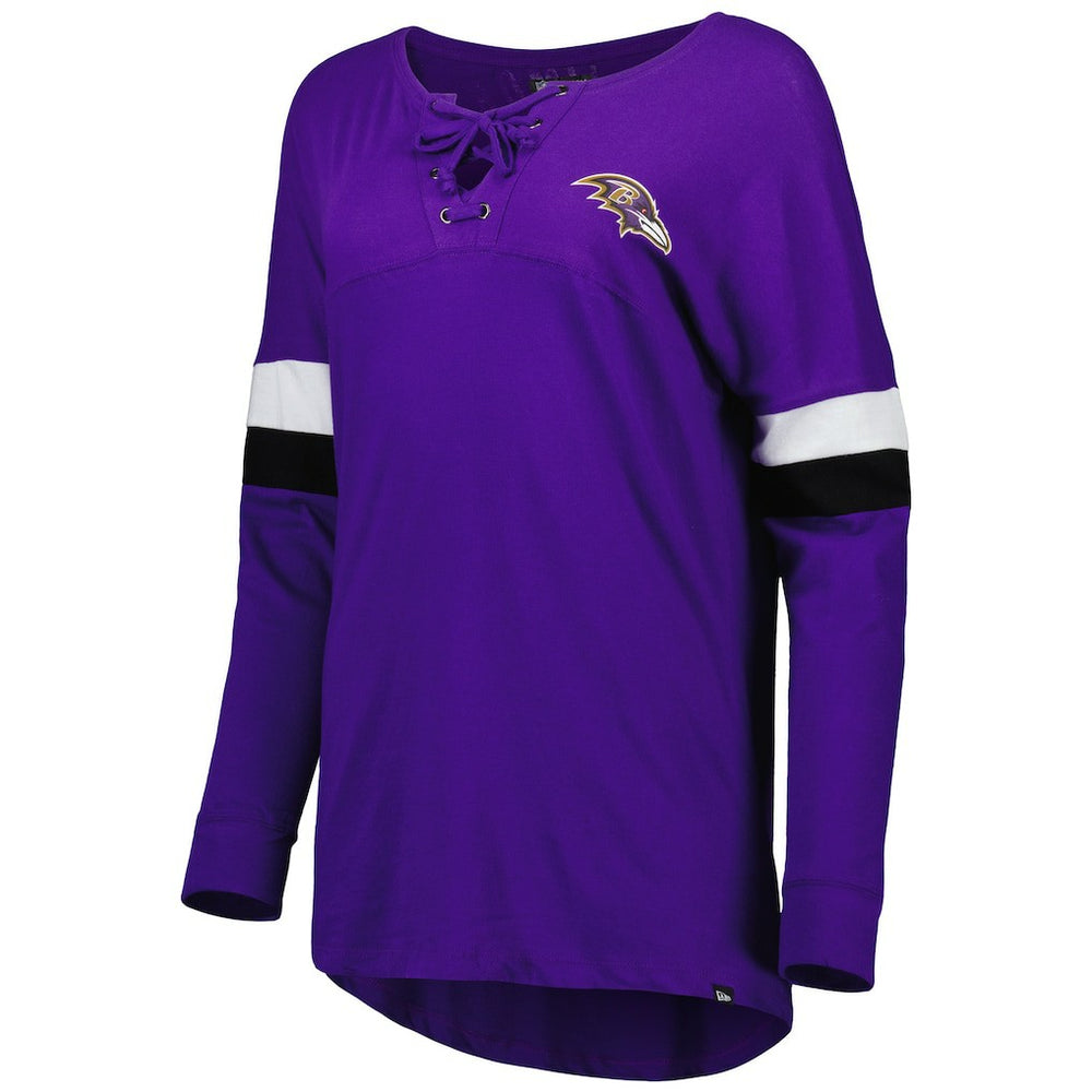 NFL Baltimore Ravens Women's Athletic Varsity Lace-Up Lightweight Long Sleeve T-Shirt