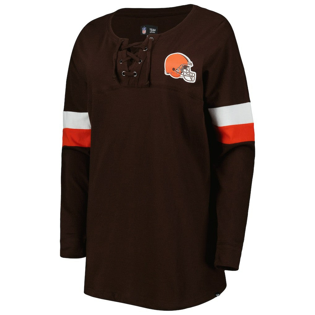 NFL Cleveland Browns Women's Athletic Varsity Lace-Up Lightweight Long Sleeve T-Shirt