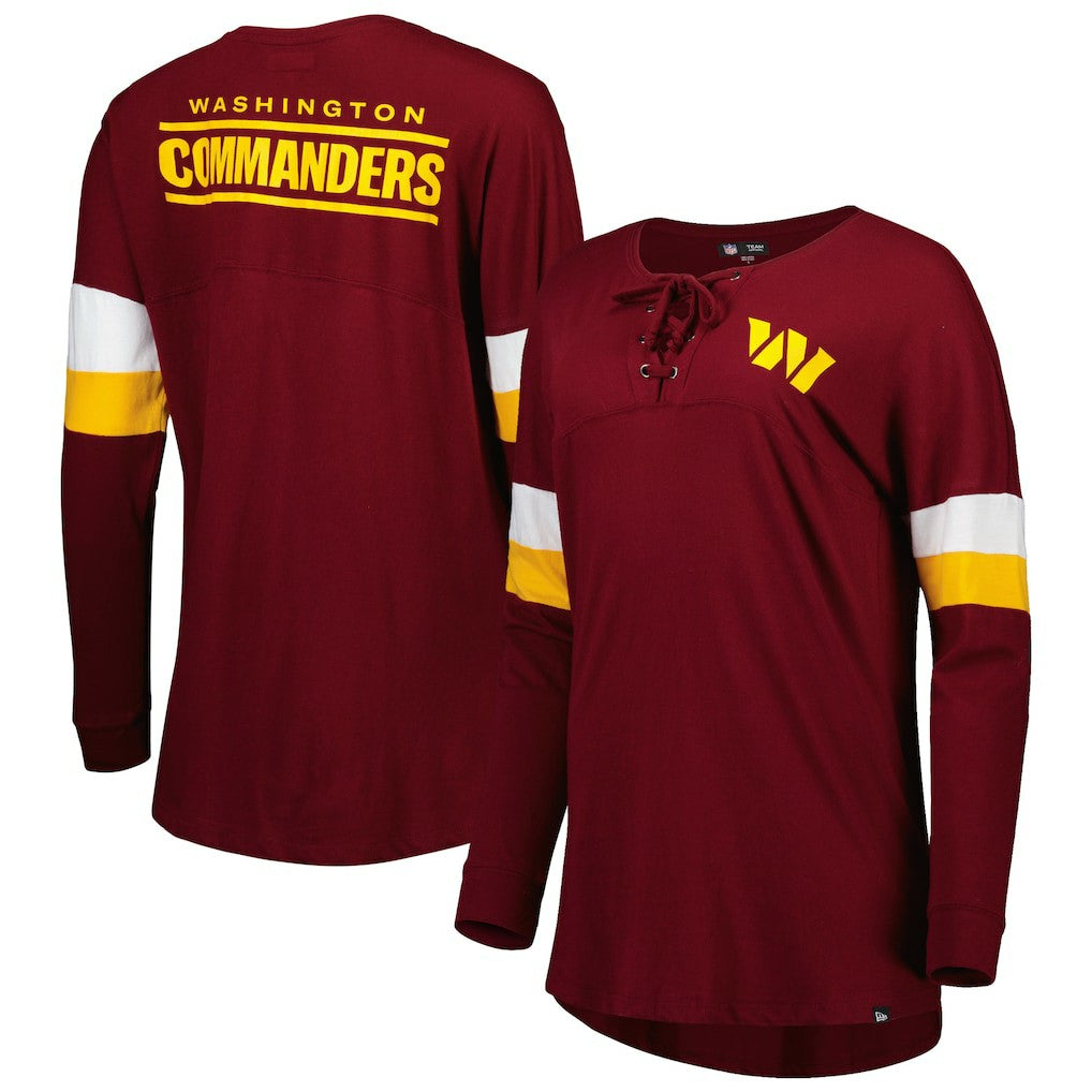 NFL Washington Commanders Women's Athletic Varsity Lace-Up Lightweight Long Sleeve T-Shirt
