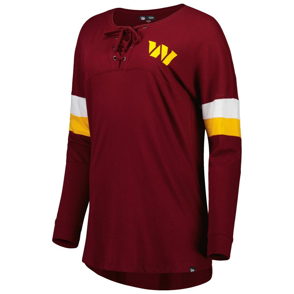 NFL Washington Commanders Women's Athletic Varsity Lace-Up Lightweight Long Sleeve T-Shirt