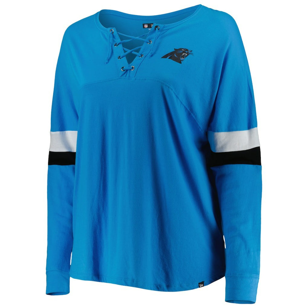NFL Carolina Panthers Women's Plus Size Athletic Varsity Lace-Up V-Neck Long Sleeve T-Shirt