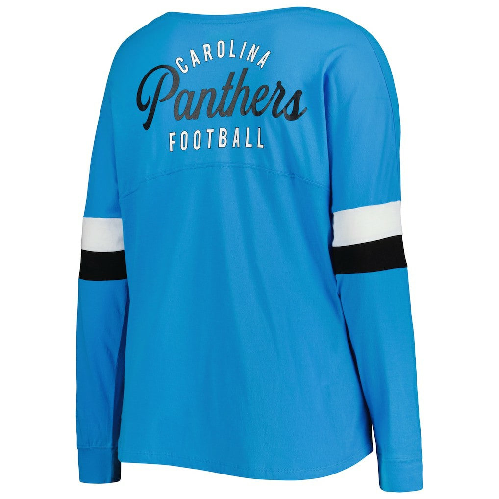 NFL Carolina Panthers Women's Plus Size Athletic Varsity Lace-Up V-Neck Long Sleeve T-Shirt