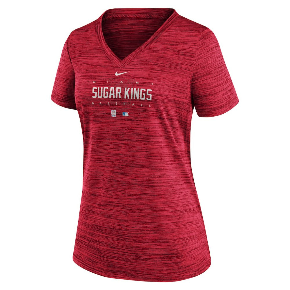 Miami Marlins Women's City Connect Velocity Practice Performance V-Neck T-Shirt - Red | Nike