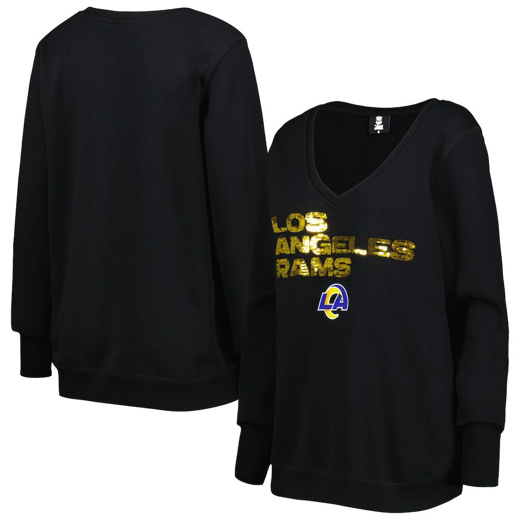NFL Los Angeles Rams Cuce Women's Sequin Logo V-Neck Pullover Sweatshirt