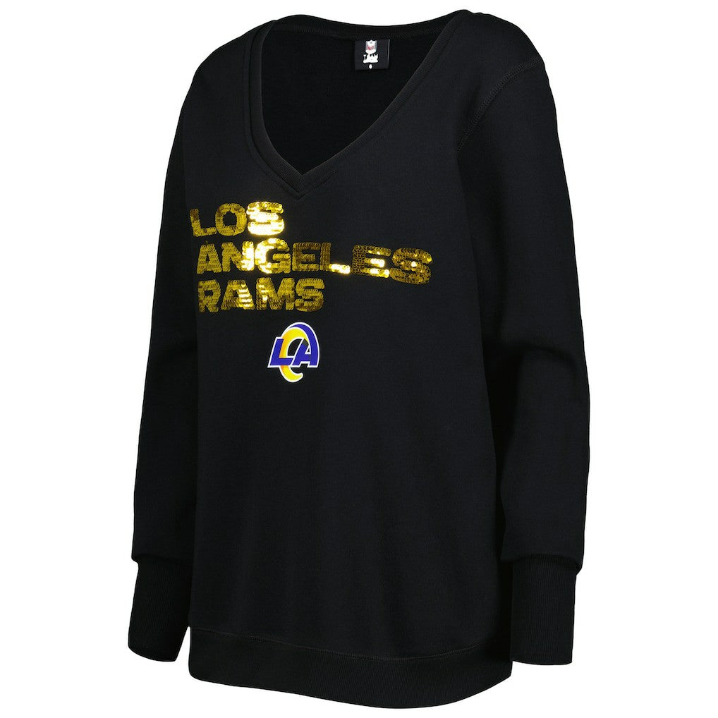 NFL Los Angeles Rams Cuce Women's Sequin Logo V-Neck Pullover Sweatshirt