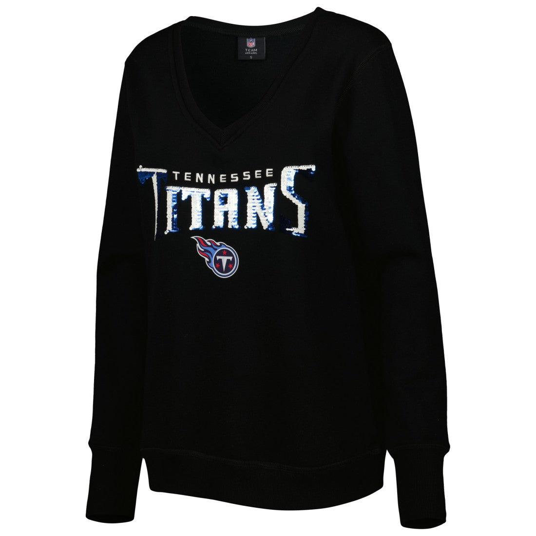NFL Tennessee Titans Cuce Women's Sequin Logo V-Neck Pullover Sweatshirt