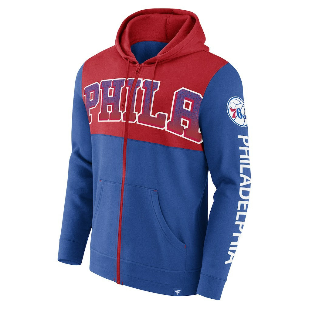Philadelphia 76ers Skyhook Colorblock Full-Zip Hoodie - Royal/Red | Fanatics for sale