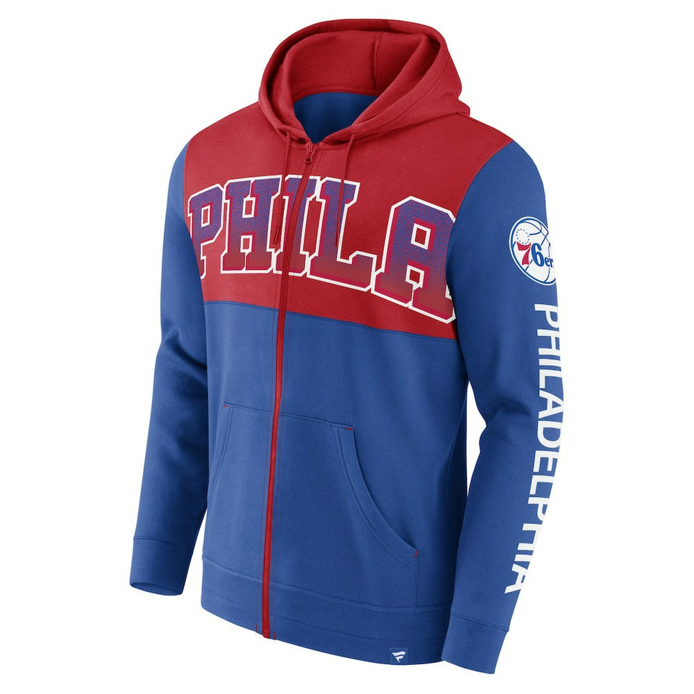 Philadelphia 76ers Skyhook Colorblock Full-Zip Hoodie - Royal/Red | Fanatics for sale