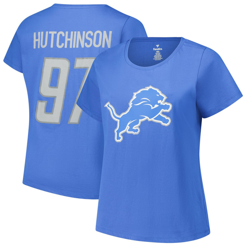 NFL Detroit Lions Aidan Hutchinson  Women's Plus Size Fair Catch Name & Number Scoop Neck T-Shirt