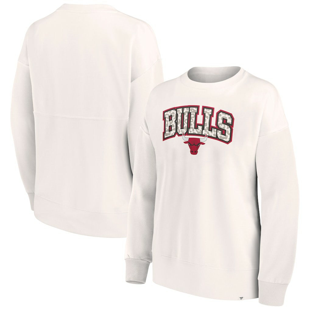 Chicago Bulls Women's Tonal Leopard Pullover Sweatshirt - White | Fanatics for sale