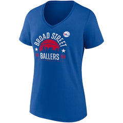 Philadelphia 76ers Women's Hometown Collection Broad Street Ballers V-Neck T-Shirt - Royal | Fanatics for sale