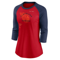 Cleveland Guardians Women's Next Up Tri-Blend Raglan 3/4-Sleeve T-Shirt - Red/Navy | Nike