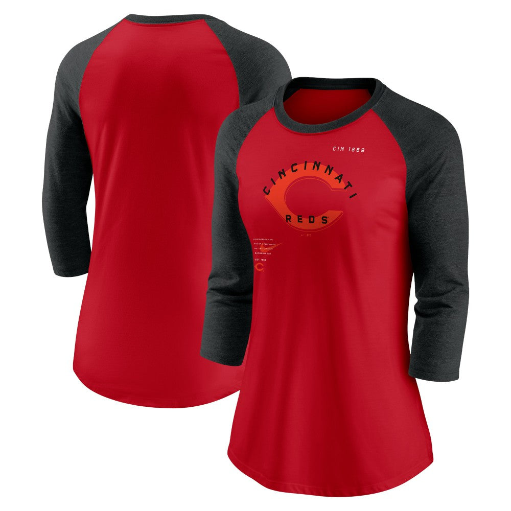 Cincinnati Reds Women's Next Up Tri-Blend Raglan 3/4-Sleeve T-Shirt - Red/Black | Nike