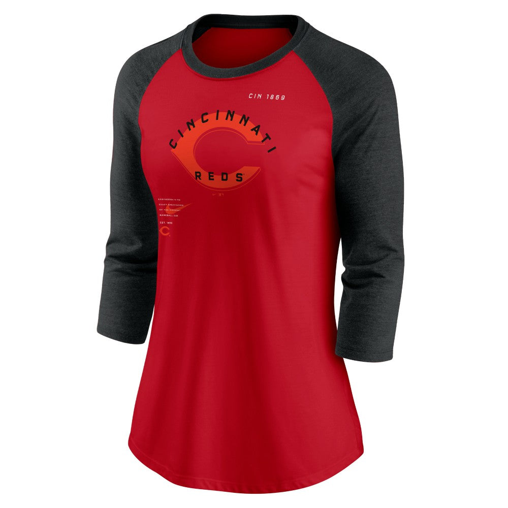 Cincinnati Reds Women's Next Up Tri-Blend Raglan 3/4-Sleeve T-Shirt - Red/Black | Nike
