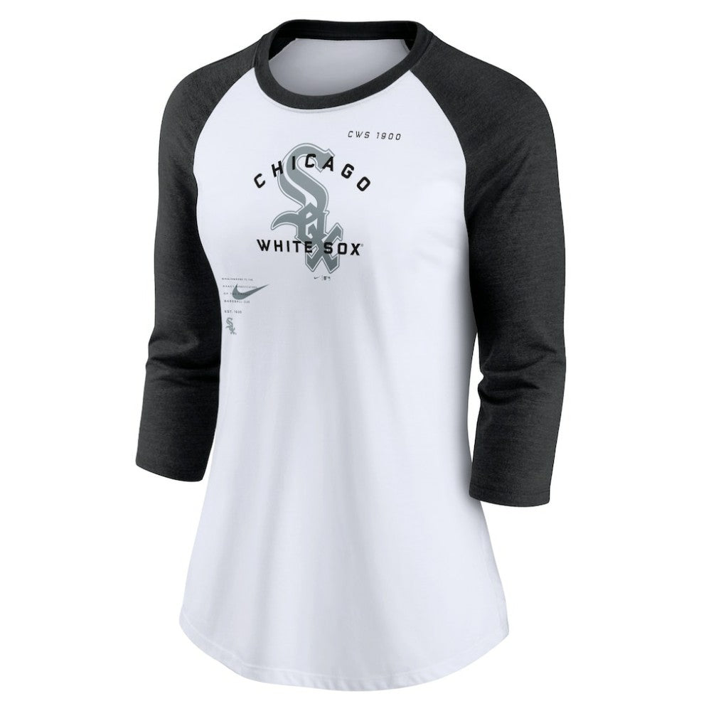 Chicago White Sox Women's Next Up Tri-Blend Raglan 3/4-Sleeve T-Shirt - White/Black | Nike
