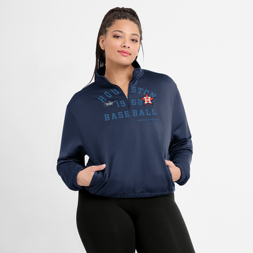 Houston Astros Women's Rewind Splice Half-Zip Semi-Cropped Bubble Hem Sweatshirt - Navy | Nike