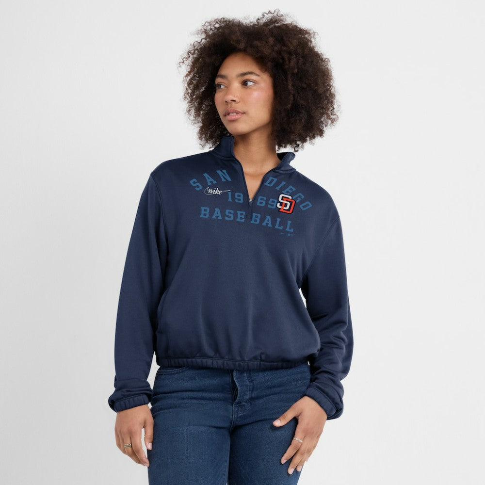 San Diego Padres Women's Rewind Splice Half-Zip Semi-Cropped Bubble Hem Sweatshirt - Navy | Nike