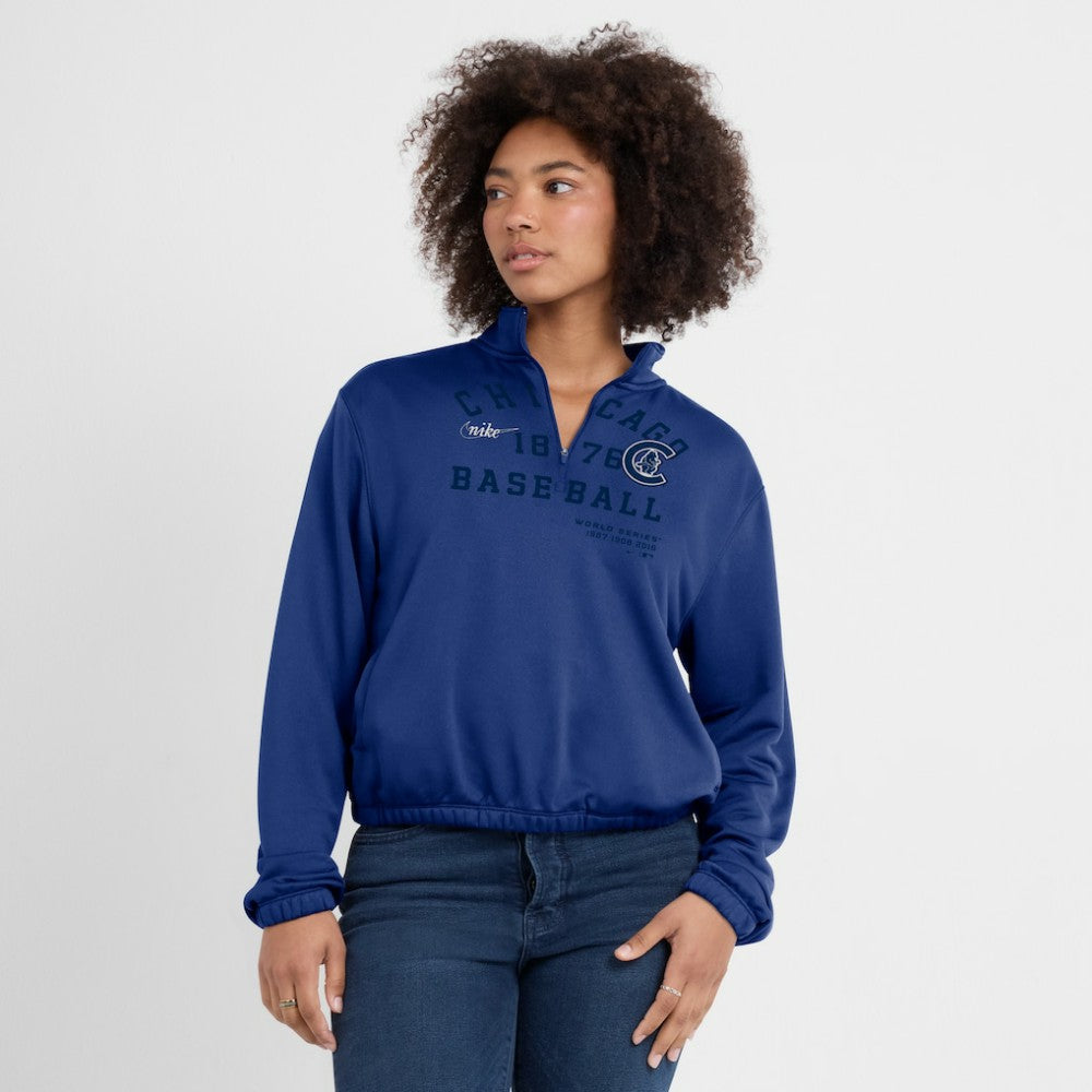Chicago Cubs Women's Rewind Splice Half-Zip Semi-Cropped Bubble Hem Sweatshirt - Royal | Nike