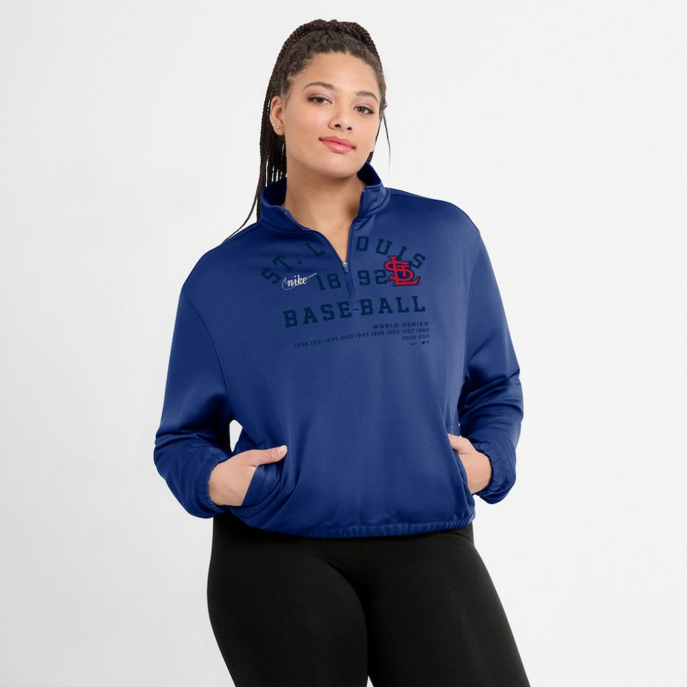 St. Louis Cardinals Women's Rewind Splice Half-Zip Semi-Cropped Bubble Hem Sweatshirt - Royal | Nike
