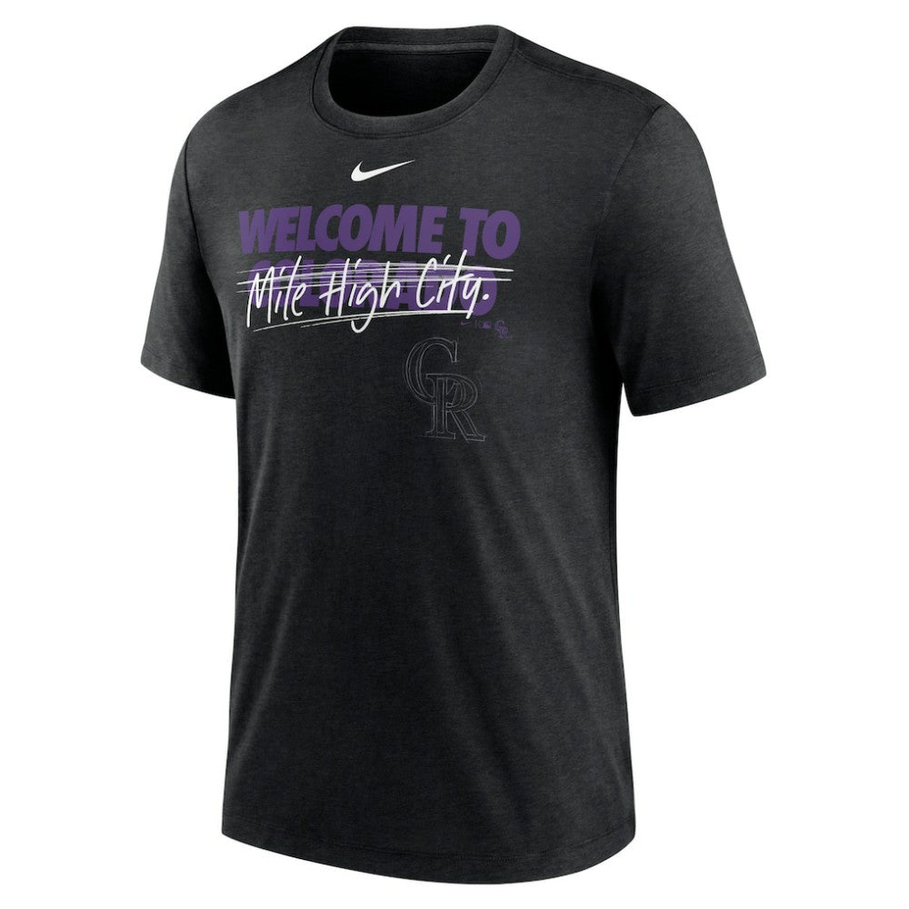 Colorado Rockies Home Spin Tri-Blend T-Shirt - Heather Black | Nike