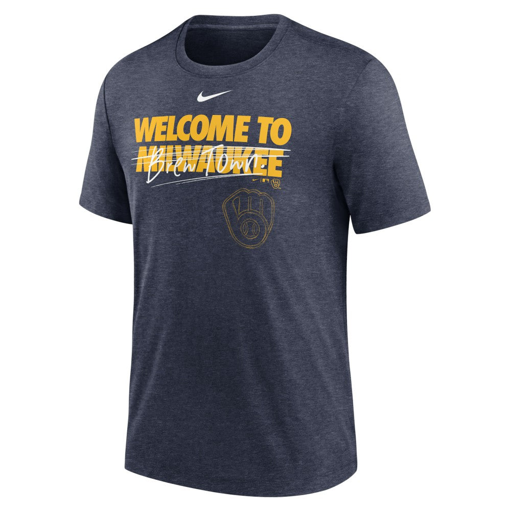 Milwaukee Brewers Home Spin Tri-Blend T-Shirt - Heather Navy | Nike