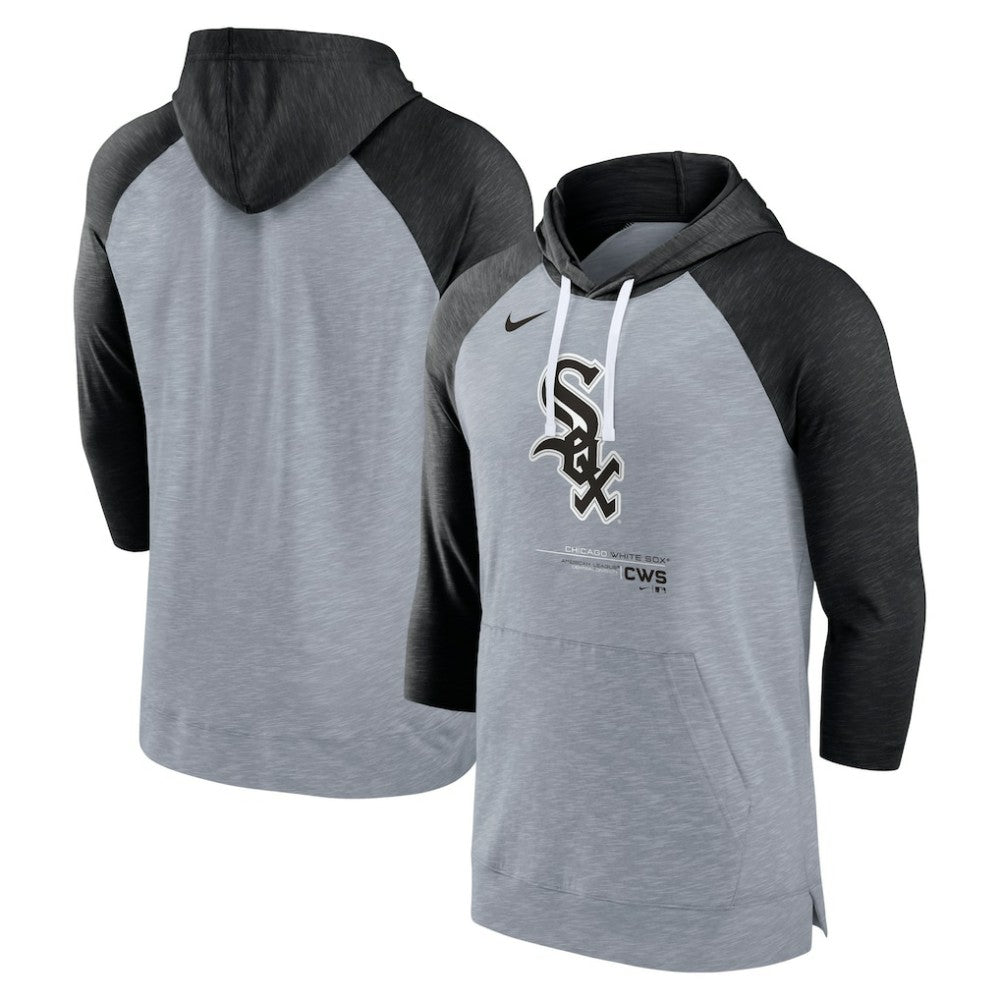 Chicago White Sox Baseball Raglan 3/4-Sleeve Pullover Hoodie - Heather Gray/Heather Black | Nike