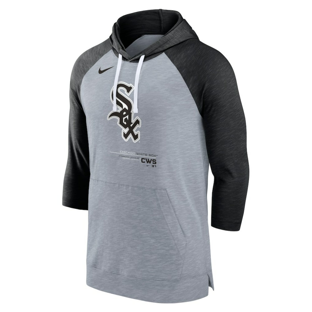 Chicago White Sox Baseball Raglan 3/4-Sleeve Pullover Hoodie - Heather Gray/Heather Black | Nike