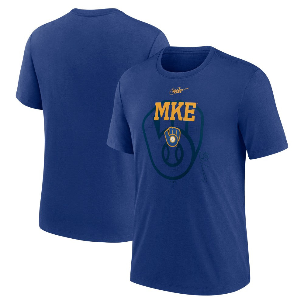 Milwaukee Brewers Rewind Retro Tri-Blend T-Shirt - Royal | Nike