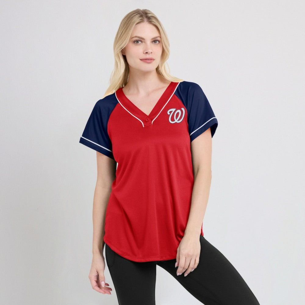 Washington Nationals Women's Ultimate Style Raglan V-Neck T-Shirt - Red