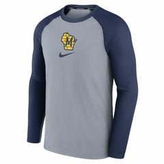 Milwaukee Brewers Authentic Collection Game Raglan Performance Long Sleeve T-Shirt - Gray | Nike