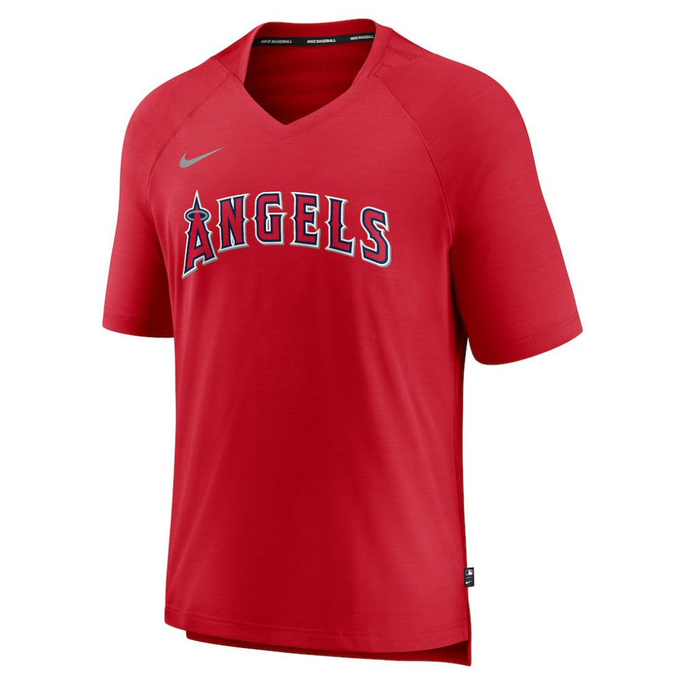 Los Angeles Angels Authentic Collection Pregame Raglan Performance V-Neck T-Shirt - Red | Nike
