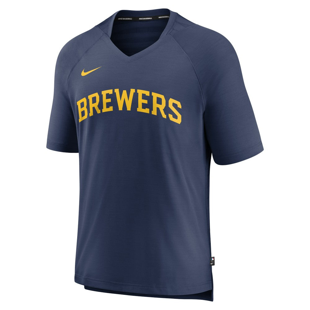 Milwaukee Brewers Authentic Collection Pregame Raglan Performance V-Neck T-Shirt - Navy | Nike